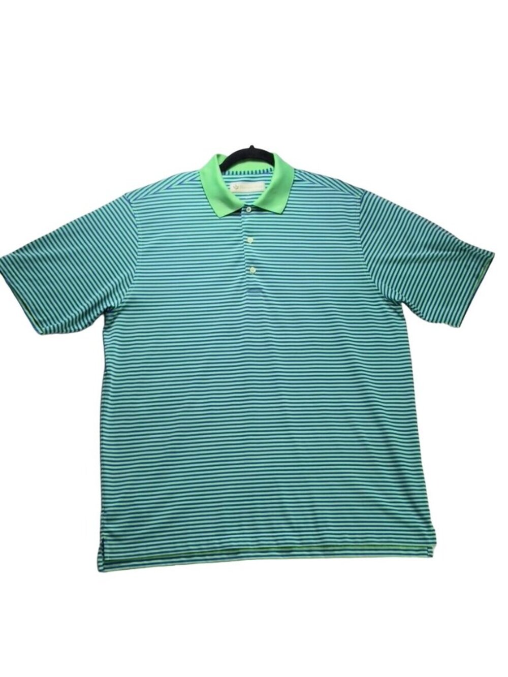 DONALD ROSS Golf Mens Short Sleeve Shirt Polyester Cyan Blue Green Striped Colla